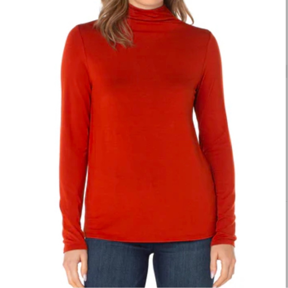 NWT Liverpool Los Angeles Mock Neck Long Sleeve Knit Top Orange Size Large Fall